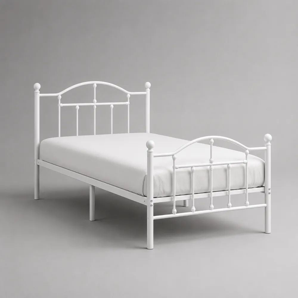 Lit double en acier blanc 140 x 190 cm, dimensions hors tout 198 x 145 x 110 cm, avec tête et pied de lit