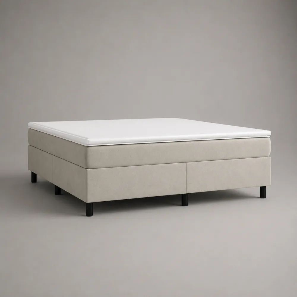 Lit continental rectangulaire 2 places en tissu avec matelas à ressorts ensachés et surmatelas, beige clair, 160 × 200 cm