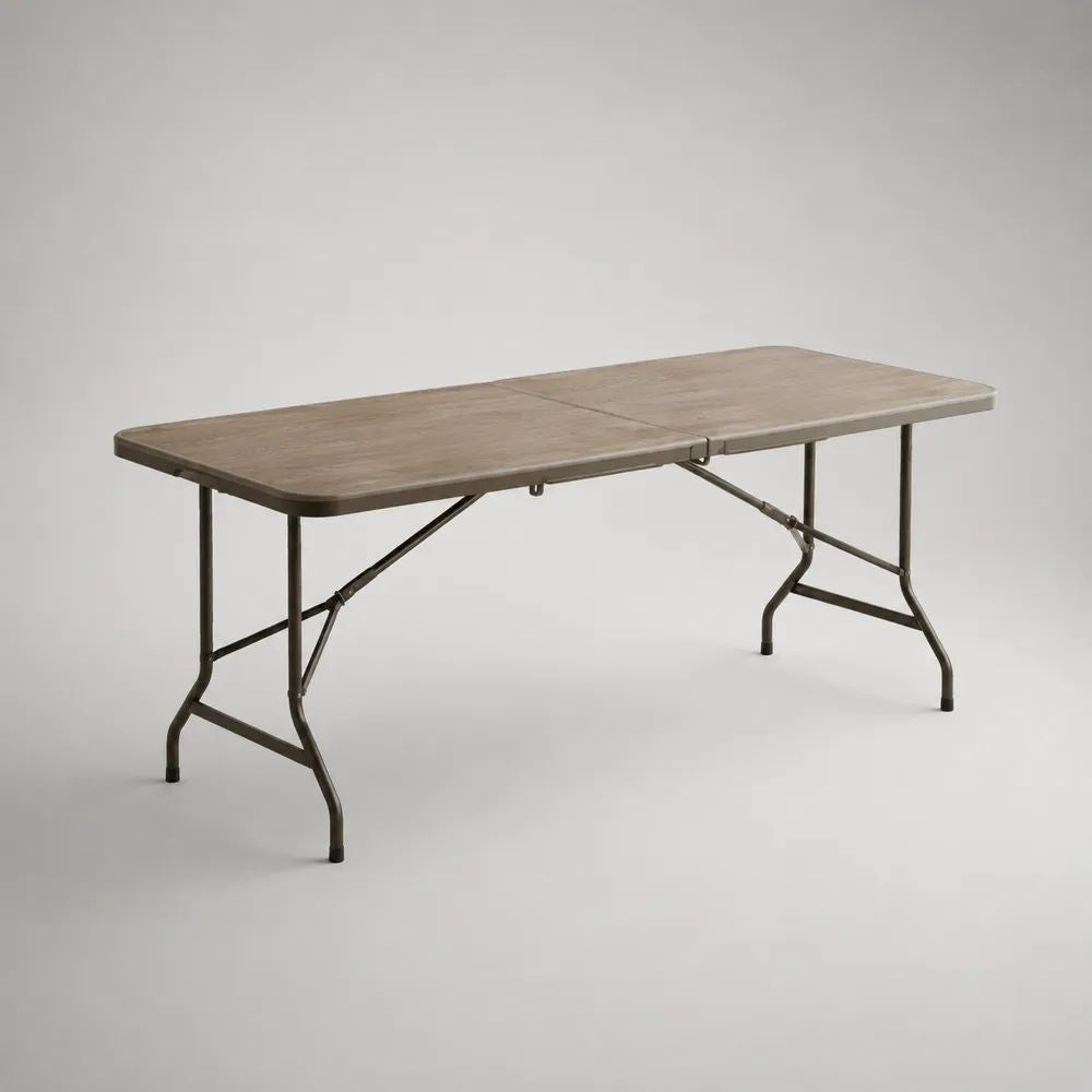 Table de jardin rectangulaire pliante en PEHD et acier, brun taupe et brun foncé, 180 × 75 × 74 cm