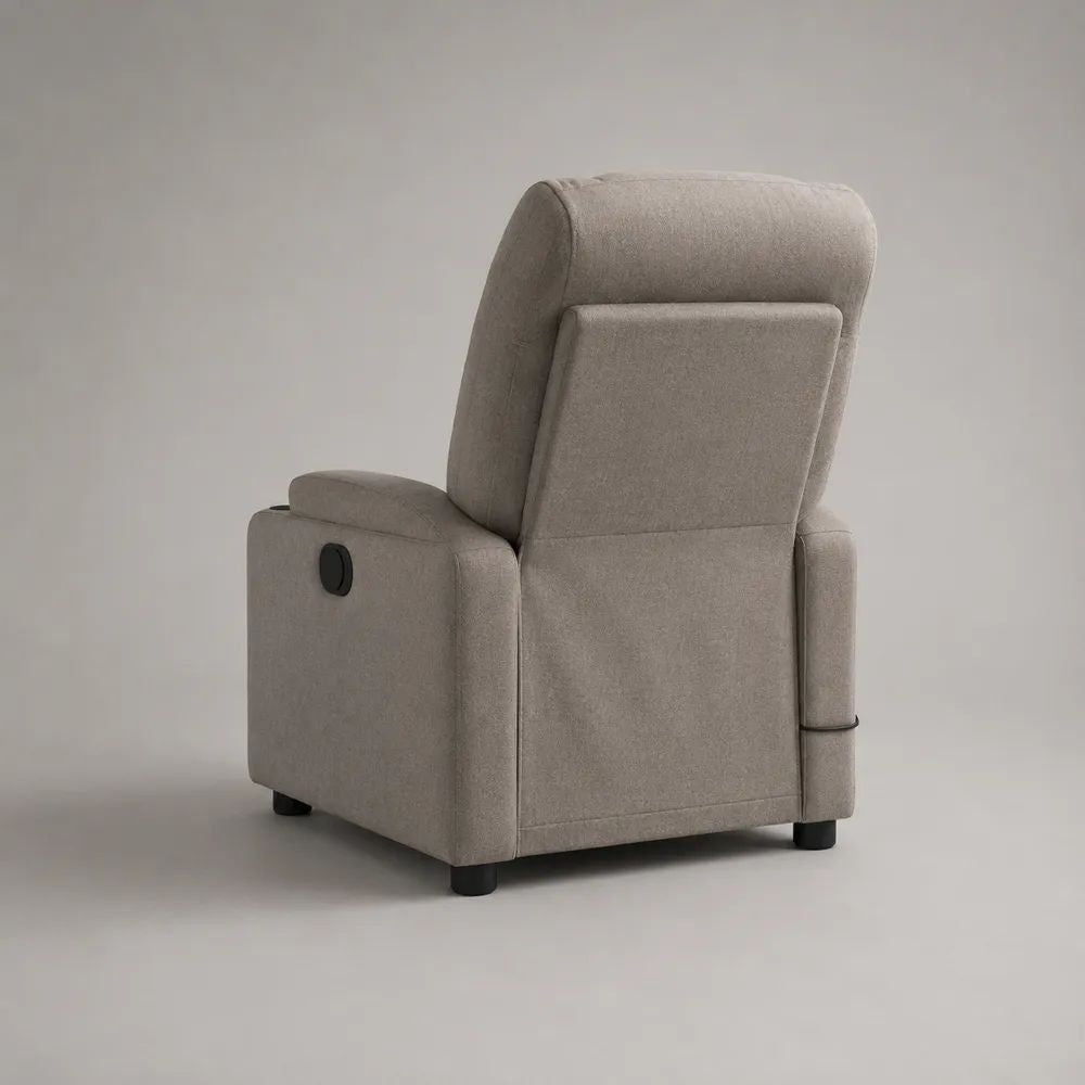 Fauteuil relax inclinable 1 place en tissu beige avec repose-pieds intégré, 72 x 88 x 105 cm