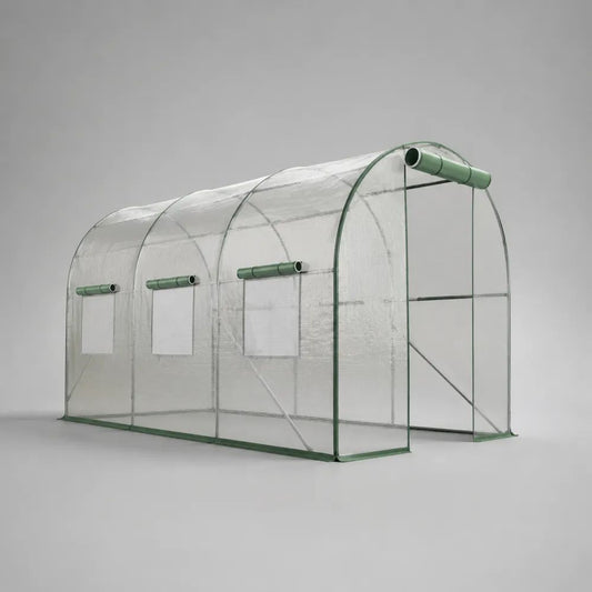 Serre tunnel de jardin transparente et verte en polyéthylène renforcé avec armature en acier galvanisé, 600 × 300 × 200 cm
