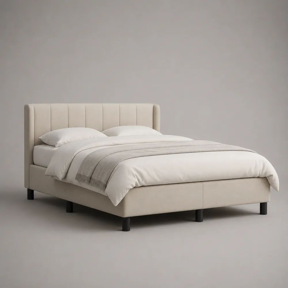 Cadre de lit double rembourré beige et noir 160 × 200 cm avec tête de lit à panneaux verticaux