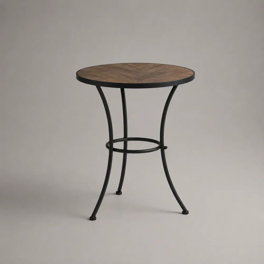 Table de jardin ronde type bistrot en acacia massif et acier noir, Ø 60 × H 75 cm
