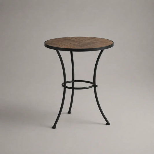 Table de jardin ronde type bistrot en acacia massif et acier noir, Ø 60 × H 75 cm