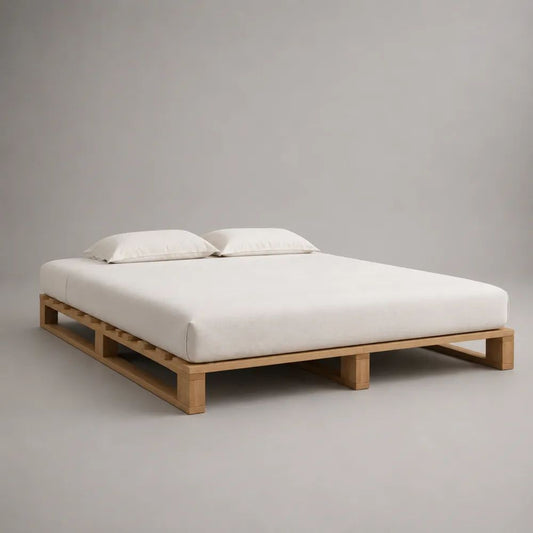 Cadre de lit double plateforme en pin massif naturel avec sommier à lattes, couchage 160 × 200 cm