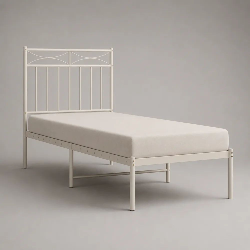 Lit double 140 x 190 cm en acier blanc avec tête de lit et sommier à lattes