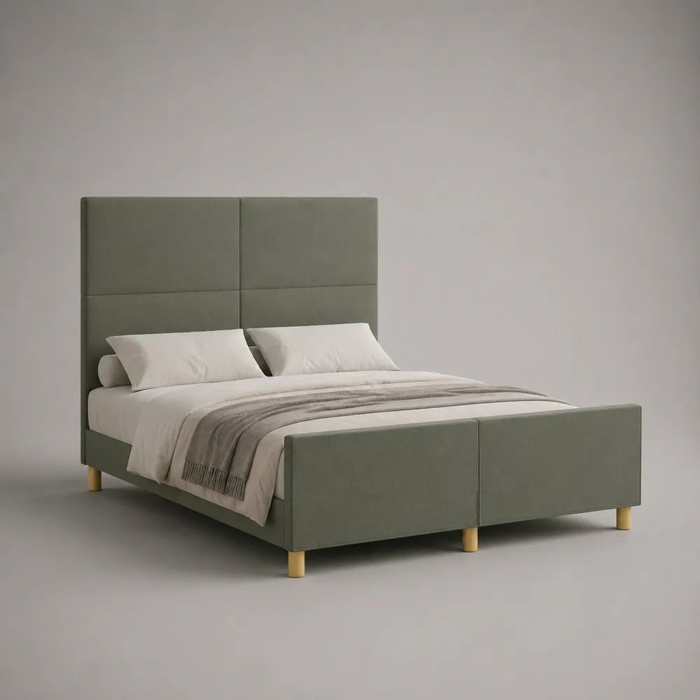 Lit double rembourré 160 x 200 cm en tissu vert sauge avec tête de lit haute