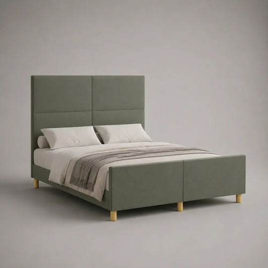 Lit double rembourré 160 x 200 cm en tissu vert sauge avec tête de lit haute