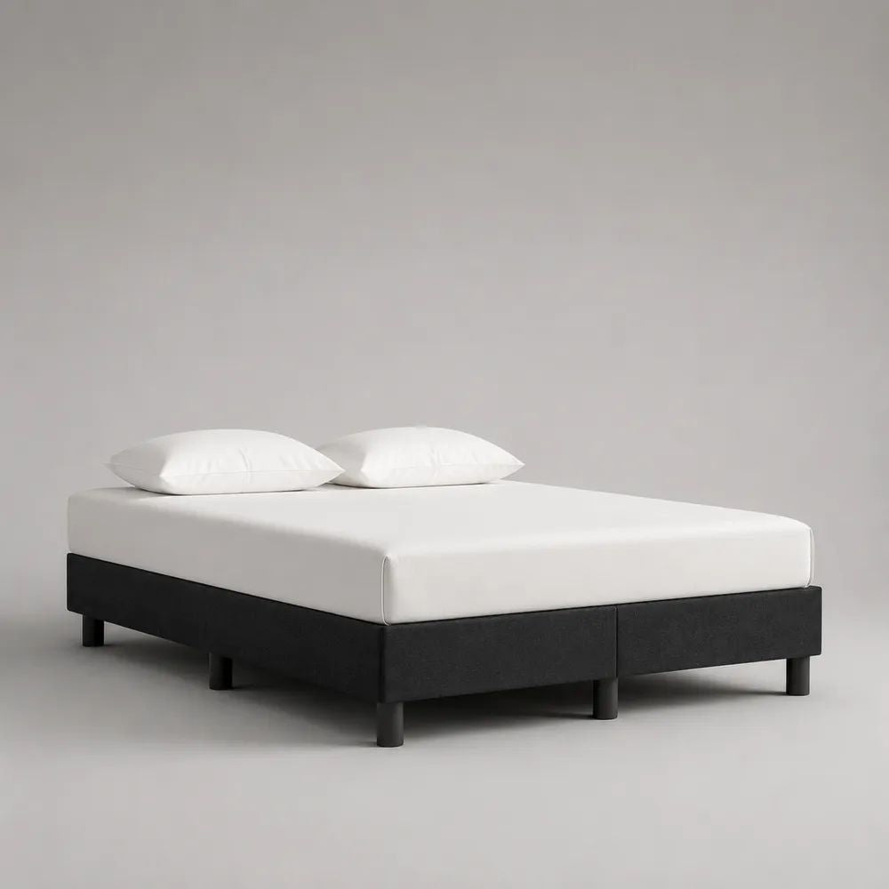 Sommier tapissier 160 x 200 cm, ensemble de 2 bases en pin massif et polyester noir avec pieds