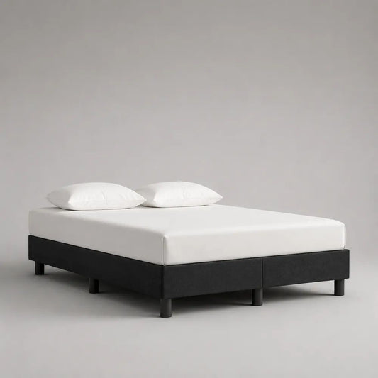 Sommier tapissier 160 x 200 cm, ensemble de 2 bases en pin massif et polyester noir avec pieds