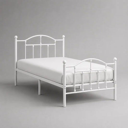 Lit double en acier blanc 140 x 190 cm, dimensions hors tout 198 x 145 x 110 cm, avec tête et pied de lit