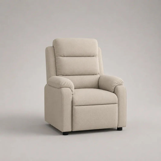 Fauteuil relax inclinable manuel en microfibre beige clair avec dossier haut et repose-pieds, 82 x 90 x 102 cm