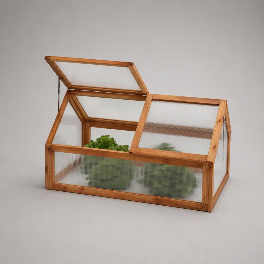 Serre froide de jardin extérieure en bois massif et polycarbonate marron transparent, 100 × 60 × 40 cm