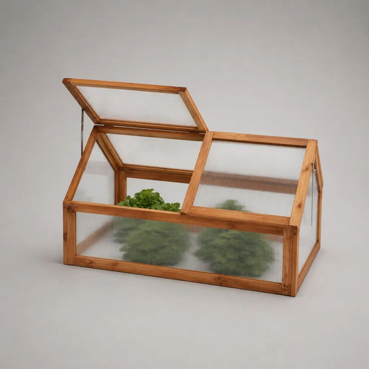 Serre froide de jardin extérieure en bois massif et polycarbonate marron transparent, 100 × 60 × 40 cm