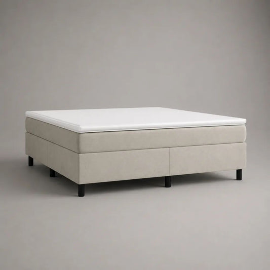 Lit continental rectangulaire 2 places en tissu avec matelas à ressorts ensachés et surmatelas, beige clair, 160 × 200 cm